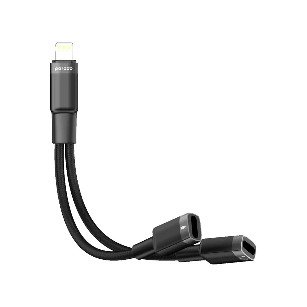 [PD-LLJHCA-BK] Porodo 2in1 Lightning Charger + Audio, Black