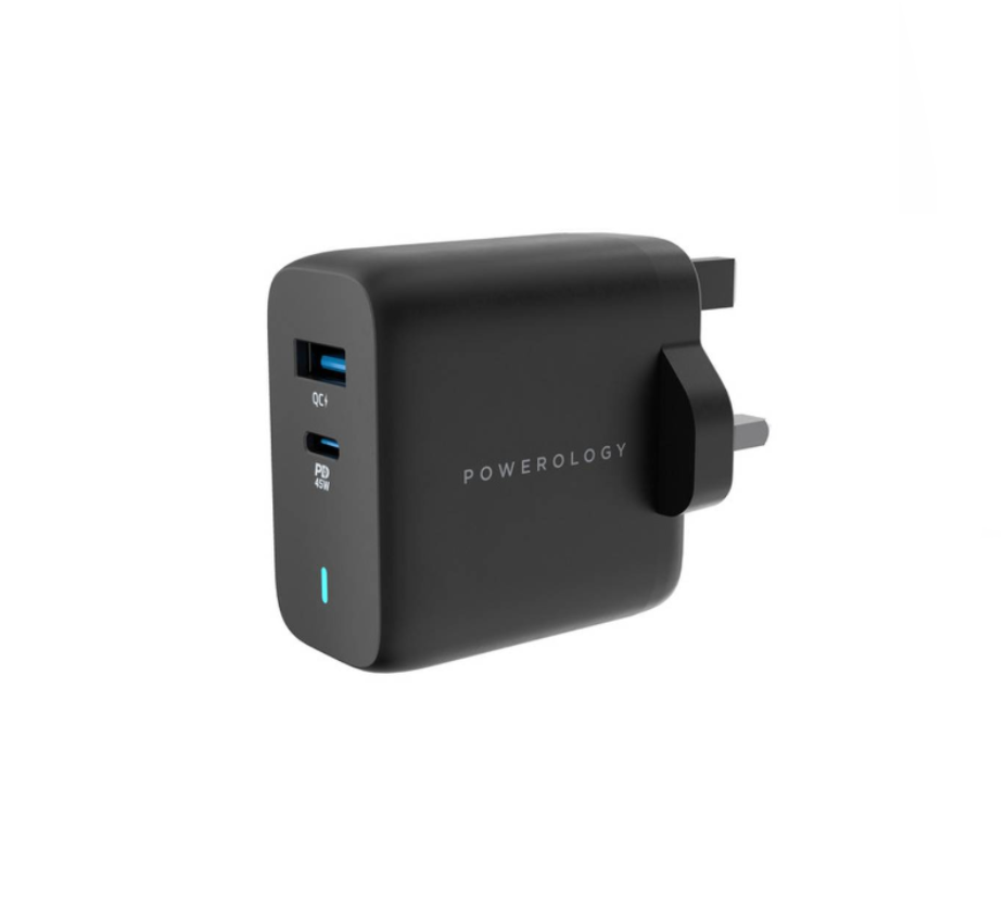 [PWCUQC004] Powerology 45W PD Dual Port Ultra Quick GaN Charger, Black
