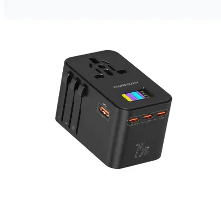 [9904781906968] Powerology 75W PD GaN Travel Adapter, Black