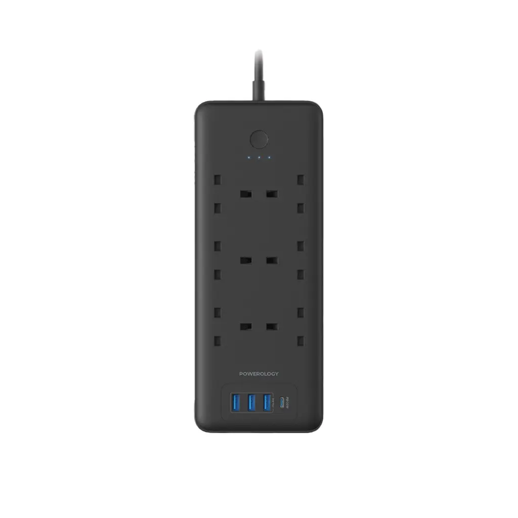 [PM-6083749678772] Powerology 3M 48W 6 AC Multi-Port Power Strip, Black