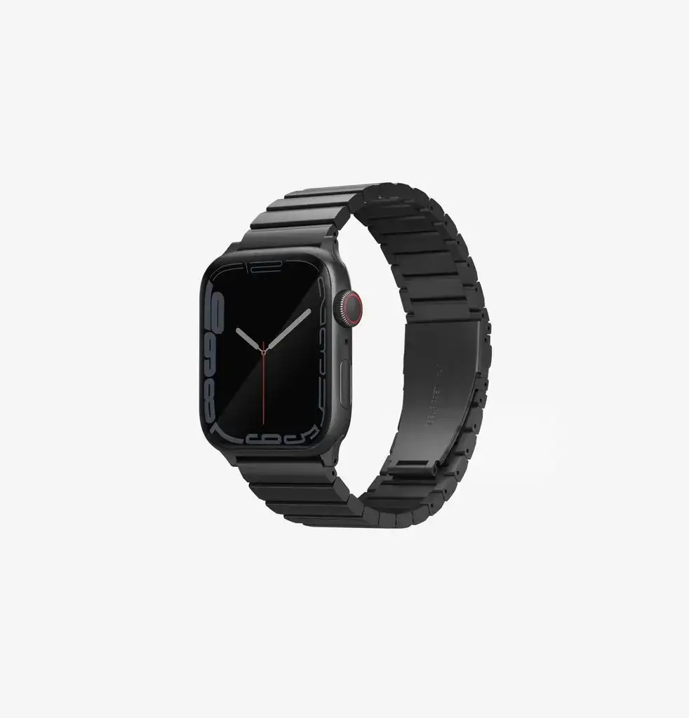 [UNIQ-44MM-STRVBLK] سوار ستروڤا ستيل بحلقات معدنية لساعة أبل 49/45/44/42 مم من يونيك - لون أسود منتصف الليل