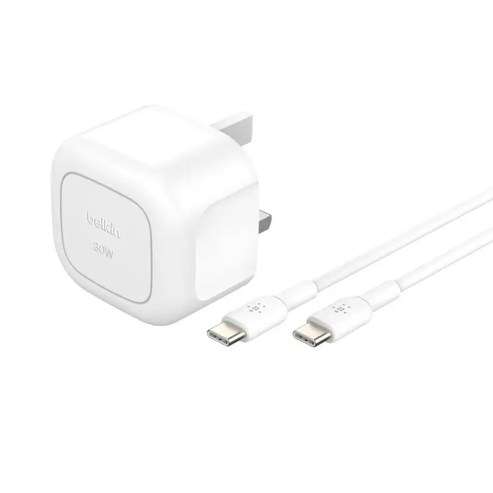 [WCA008MY1MWH-B6] Belkin 30W USB-C CUBE WALL CHRG W/ 1M  C-C, White