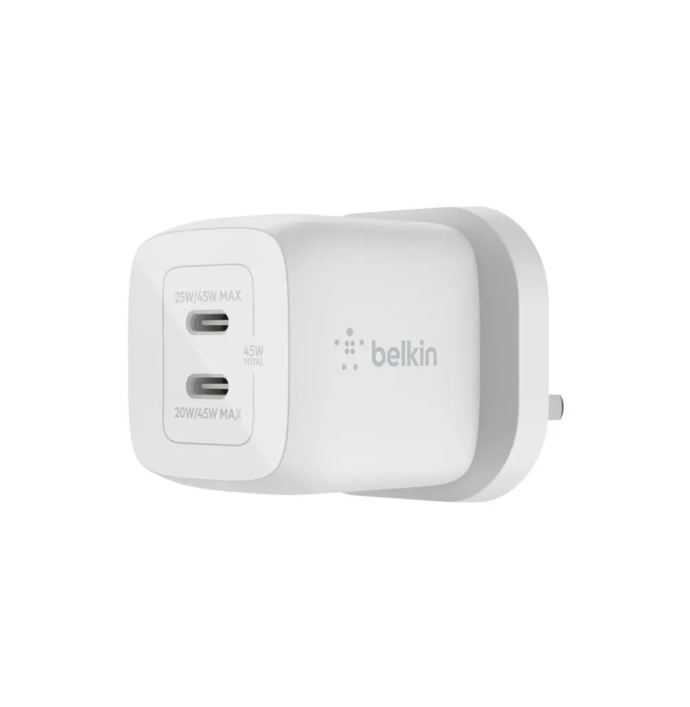 [WCH011MYWH] Belkin BoostCharge Pro 45W GaN Dual Wall Charger, White