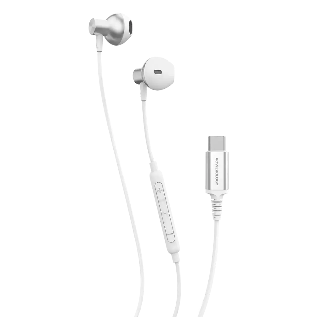 [PM-9904907021810] Powerology Type-C Stereo Wired Earphones, White