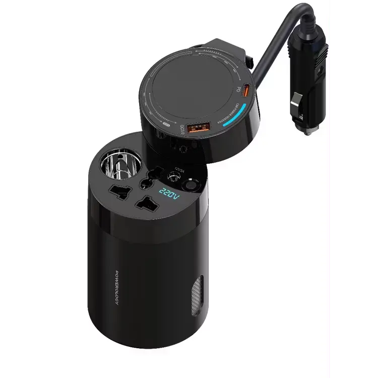 [6284302707100] Powerology 200W Car Power Inverter With Universal AC Socket, Black