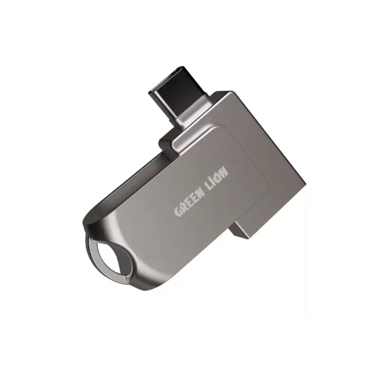 [9904907084594] Green Lion 128GB 2 in 1 Flash Drive, Silver