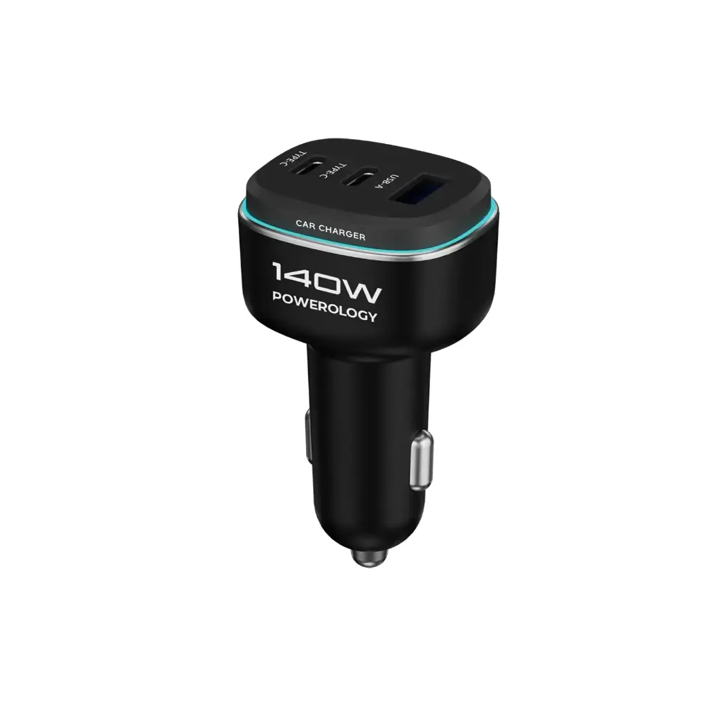 [PM-9904907066224] Powerology 140W Triple-Port High-Power Car Charger, Black | Gray