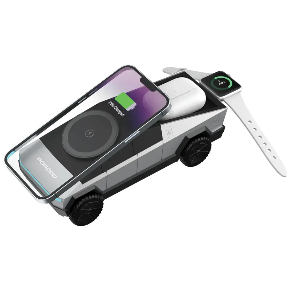 [PM-9904781957526] Porodo Cyber Dock Wireless Charger with Rotating Stand, Grey