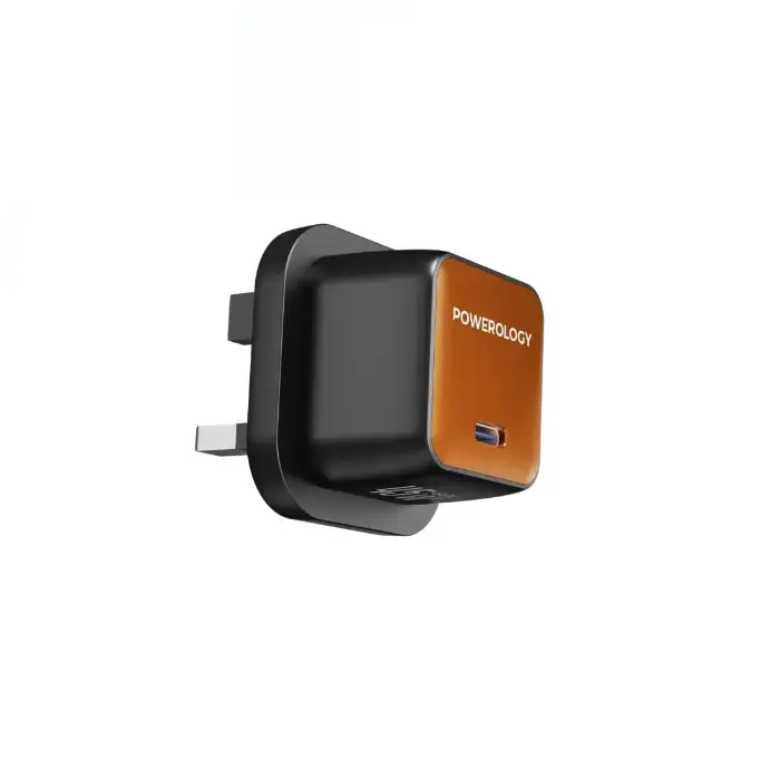 [6284302709326] Powerology QX 45W Pocket-Sized GaN Adapter, Black | Orange