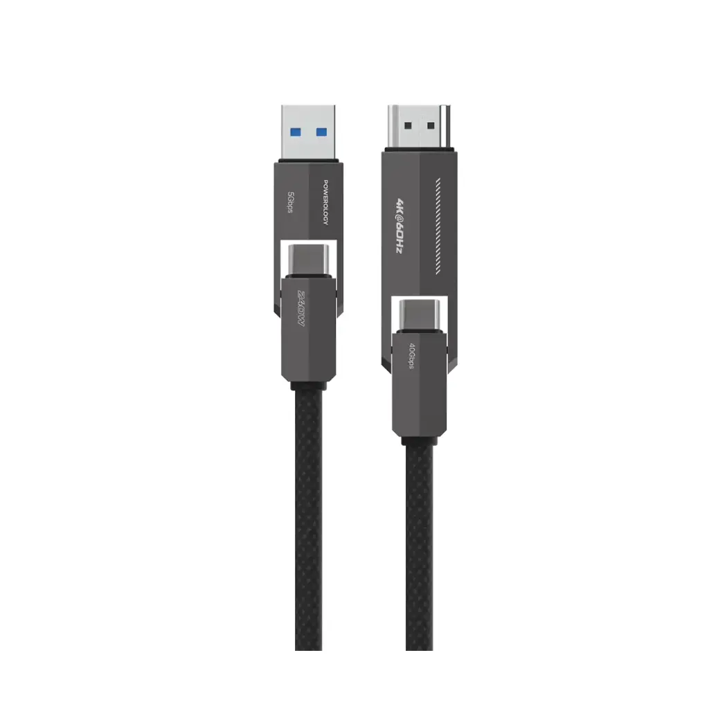 [PM-6284302749476] Powerology 4-In-1 HDMI Charging & Data Transfer Cable, Black