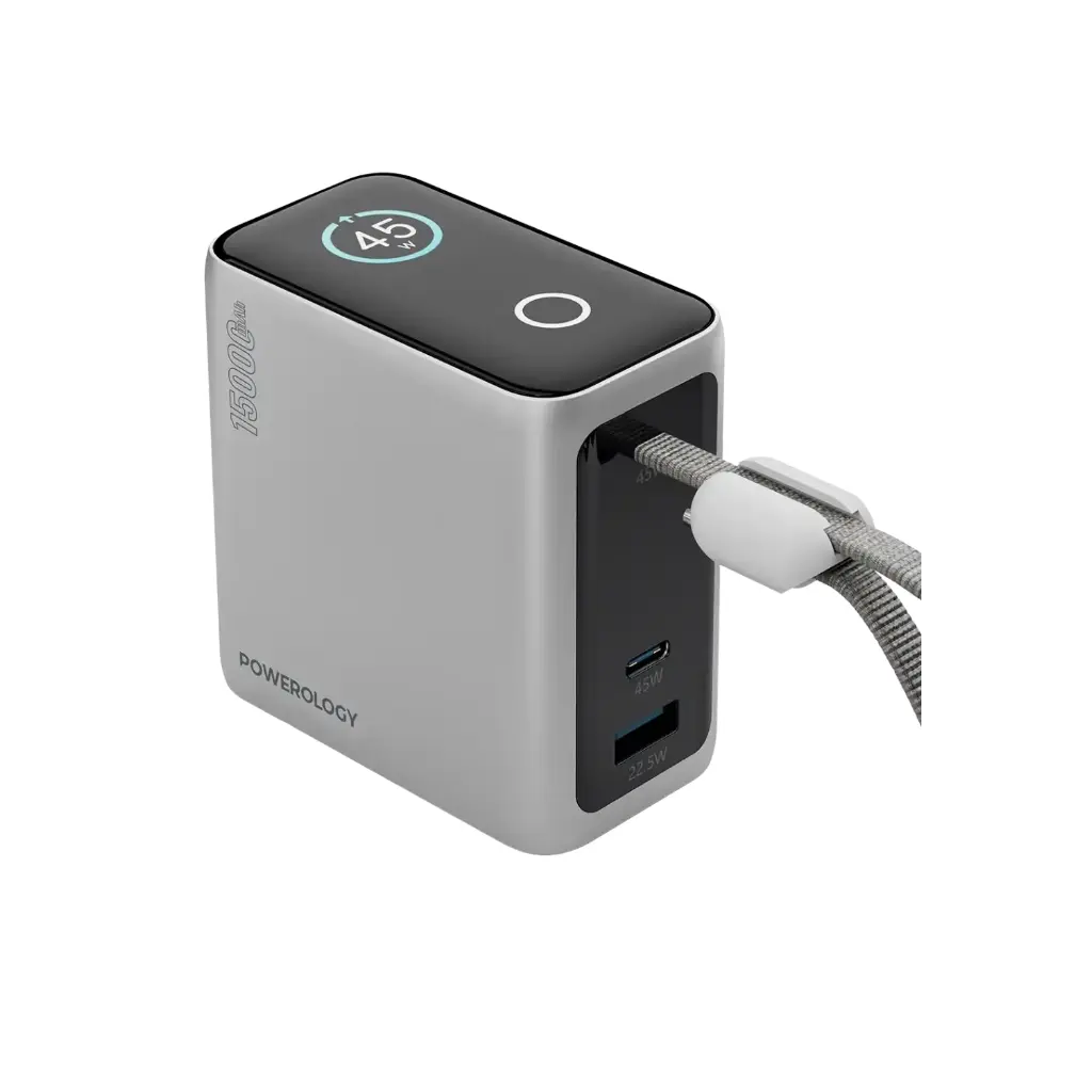 [PM-6284302709944] Powerology 45W 15000MAH Mini Power Bank, Grey
