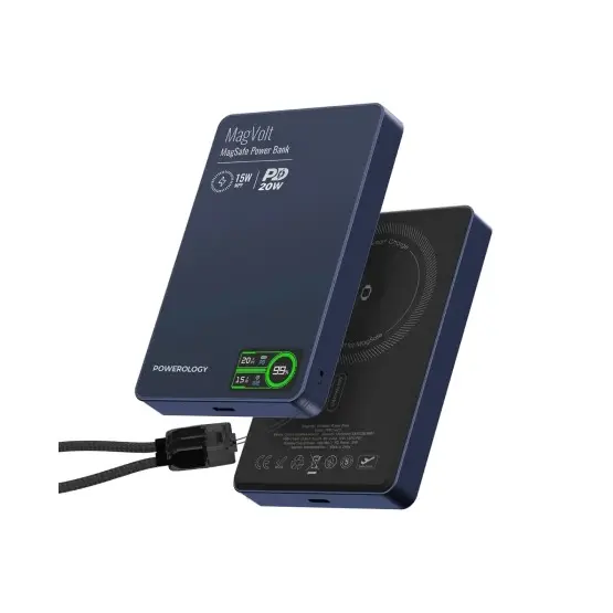 [PM-6284302740770] Powerology MagVolt 10K Magnetic Power Bank, Blue