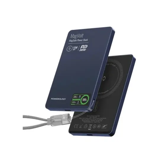 [PM-6284302740916] Powerology MagVolt 5K Magnetic Power Bank, Blue