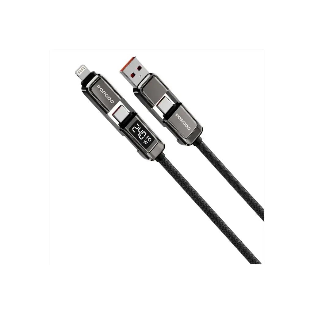 [PD240WDDGY] Porodo 4-In-1 240W Charging Cable, Gray