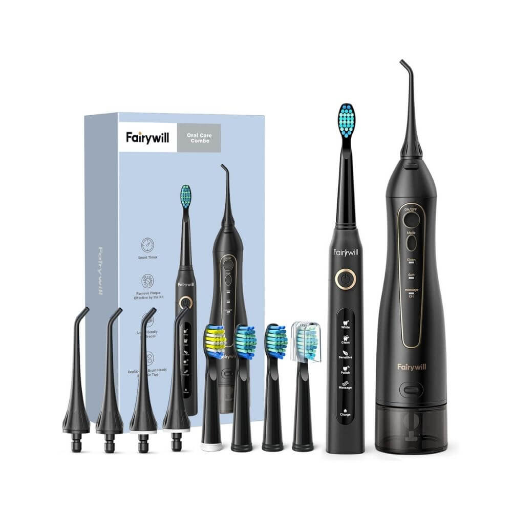 [507 + 5020E-BK] Fairywill Electric Toothbrush & Oral Irrigator, Black