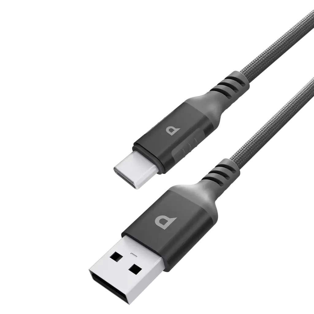 [9904781236874] Powerology 2M USB-A to USB-C Cable, Dark Grey