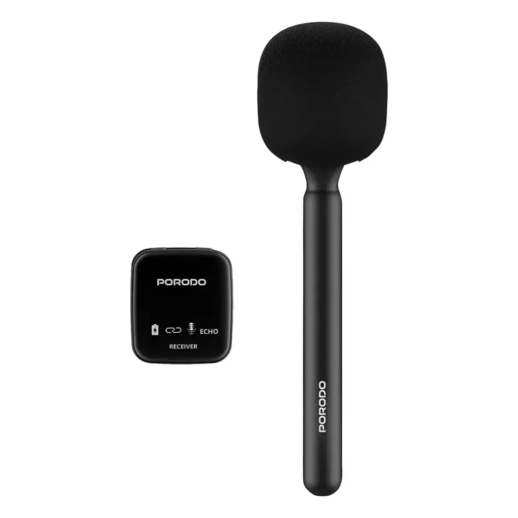[990478125063] Porodo 2.4GHz BT Microphone with Transmitter & Receiver, Black
