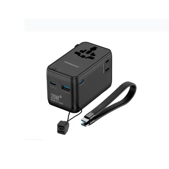 [9904781961868] Powerology PD 20W Universal Travel Adapter With Built-in Power Bank 4000mah