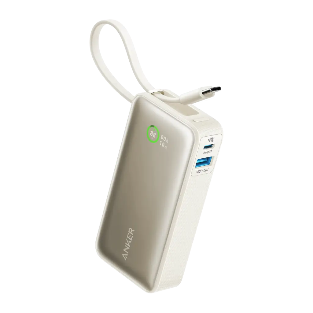 [A1259H21] Anker 10K 30W 533 Nano Powerbank Built-In USB-C Cable, White